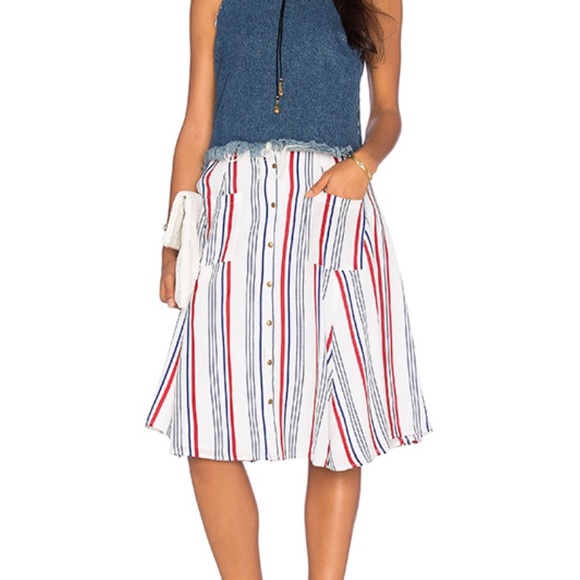 Tularosa Oliver Modest Skirt Blue & Red Stripe - Picture 3 of 7